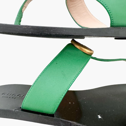 Gucci Marmont GG Thong Sandals in Green Leather Size 37