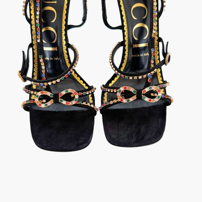 Gucci Carmen Crystal-Embellished Sandals in Black Suede Size 39