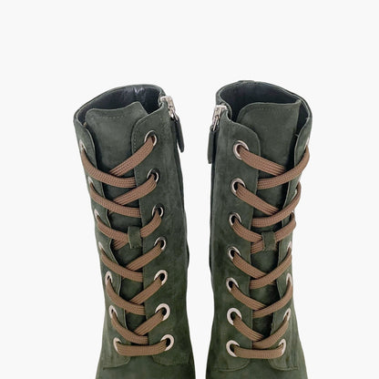 Prada Lace-Up Ankle Boots in Green Suede Size 36.5