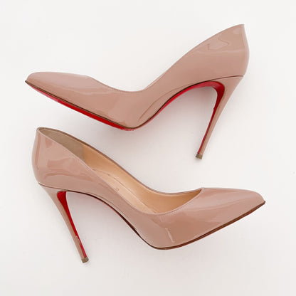 Christian Louboutin Pigalle Follies 100 Pumps in Nude Patent Leather Size 38.5