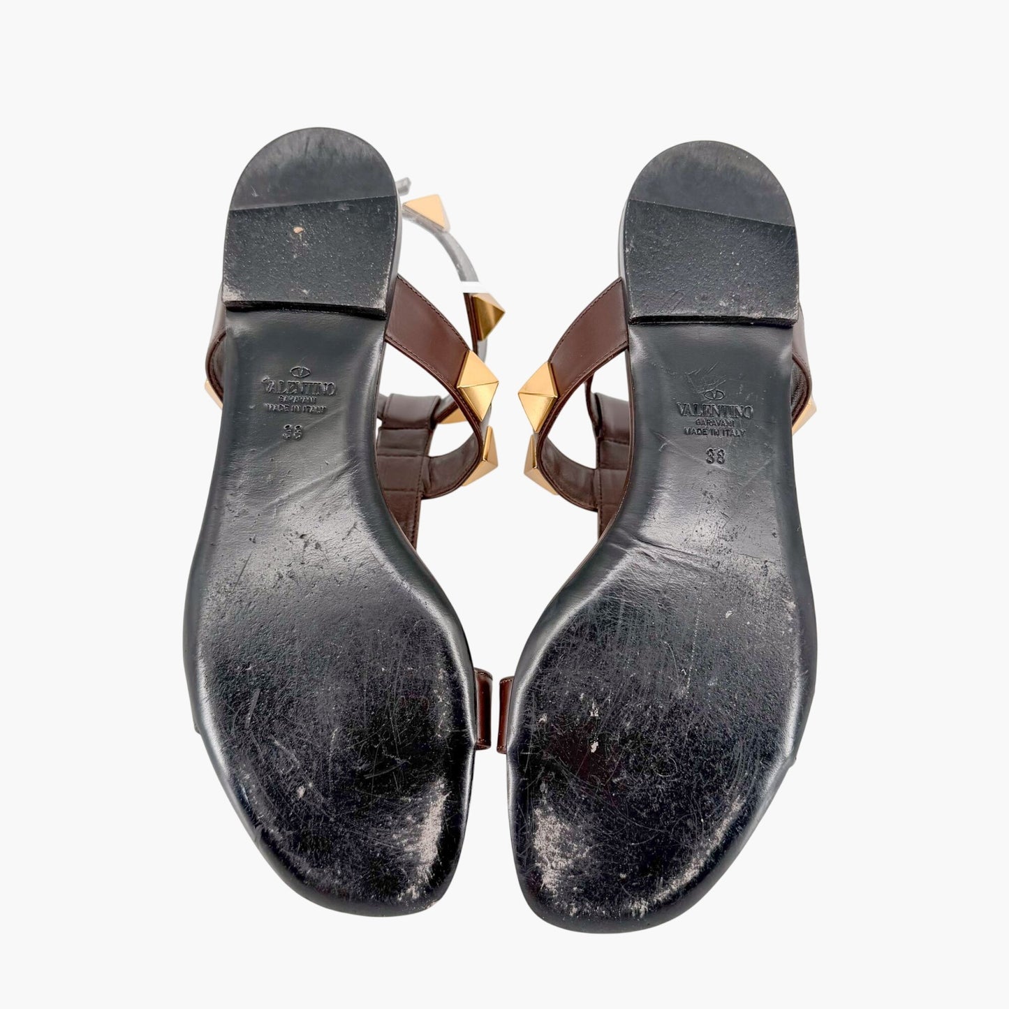 Valentino Garavani Roman Stud T Strap Sandals Brown Size 38