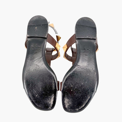Valentino Garavani Roman Stud T Strap Sandals Brown Size 38