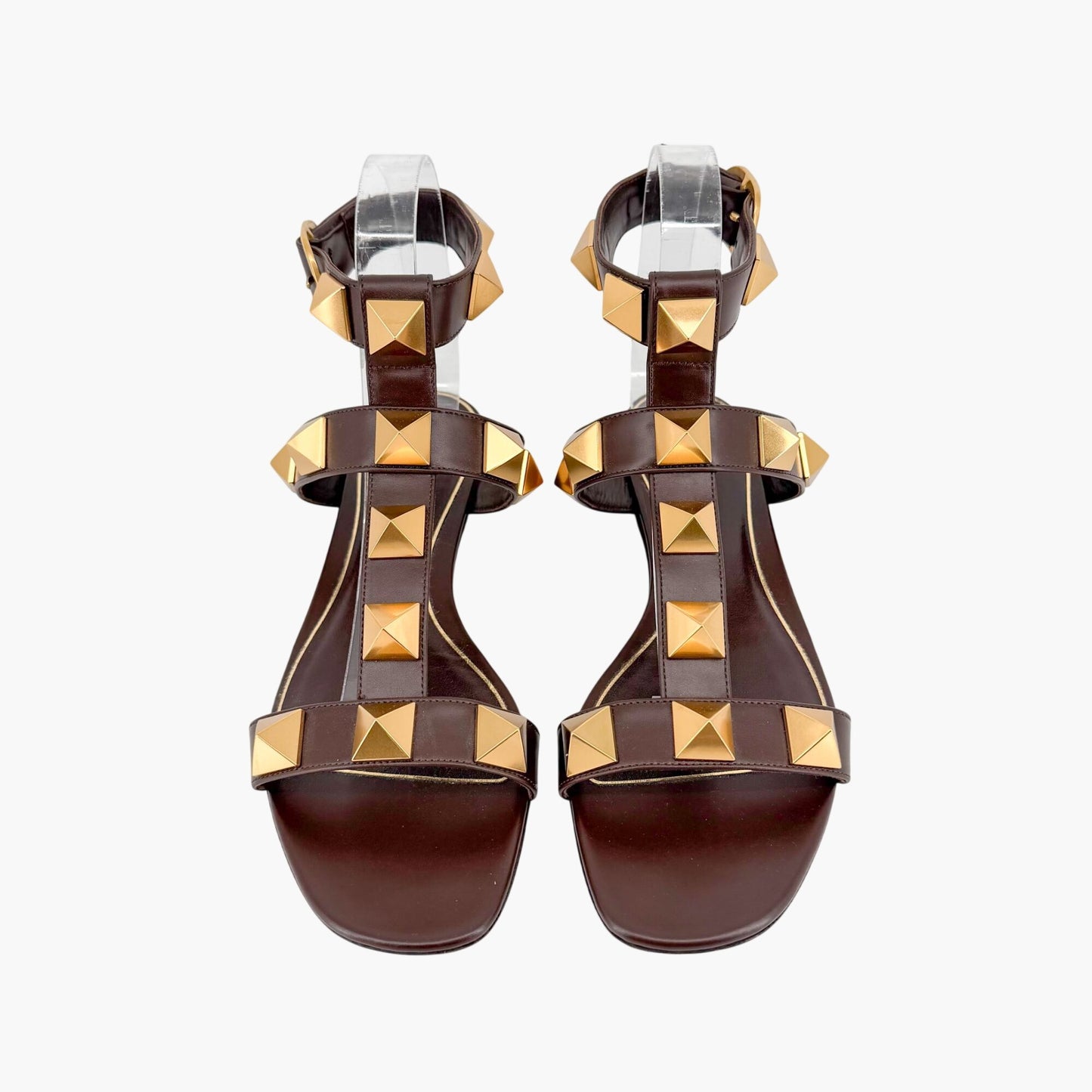 Valentino Garavani Roman Stud T Strap Sandals Brown Size 38