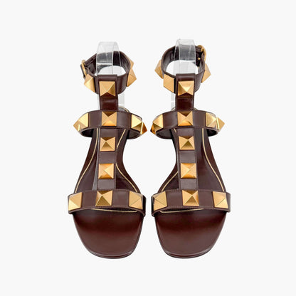 Valentino Garavani Roman Stud T Strap Sandals Brown Size 38