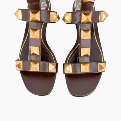 Valentino Garavani Roman Stud T Strap Sandals Brown Size 38