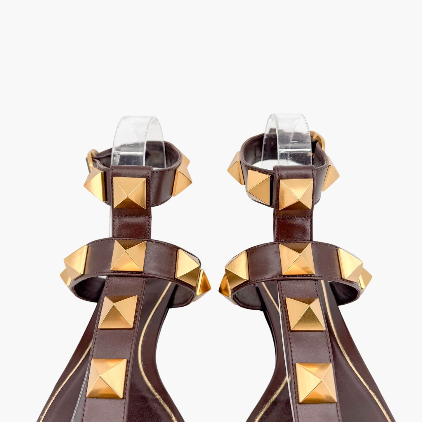 Valentino Garavani Roman Stud T Strap Sandals Brown Size 38