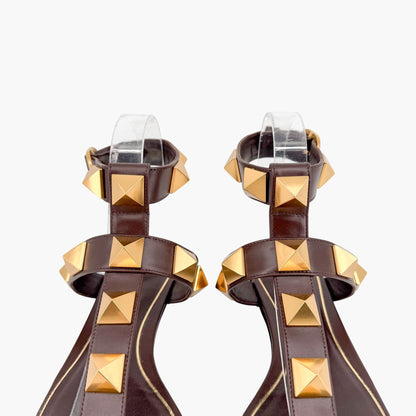Valentino Garavani Roman Stud T Strap Sandals Brown Size 38