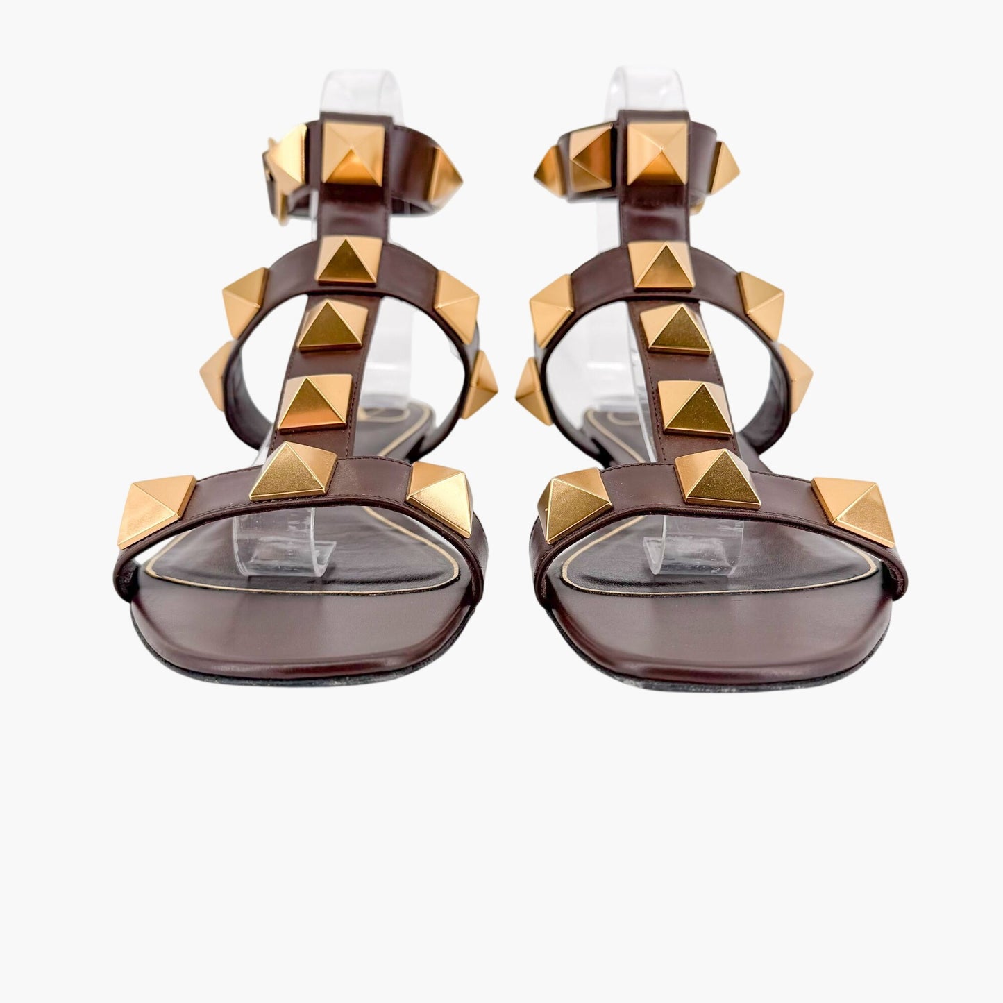 Valentino Garavani Roman Stud T Strap Sandals Brown Size 38