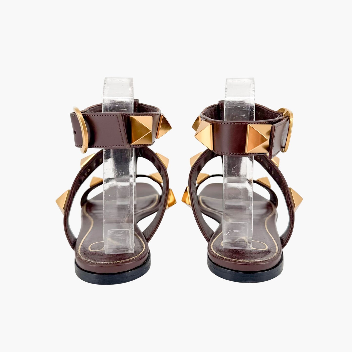 Valentino Garavani Roman Stud T Strap Sandals Brown Size 38