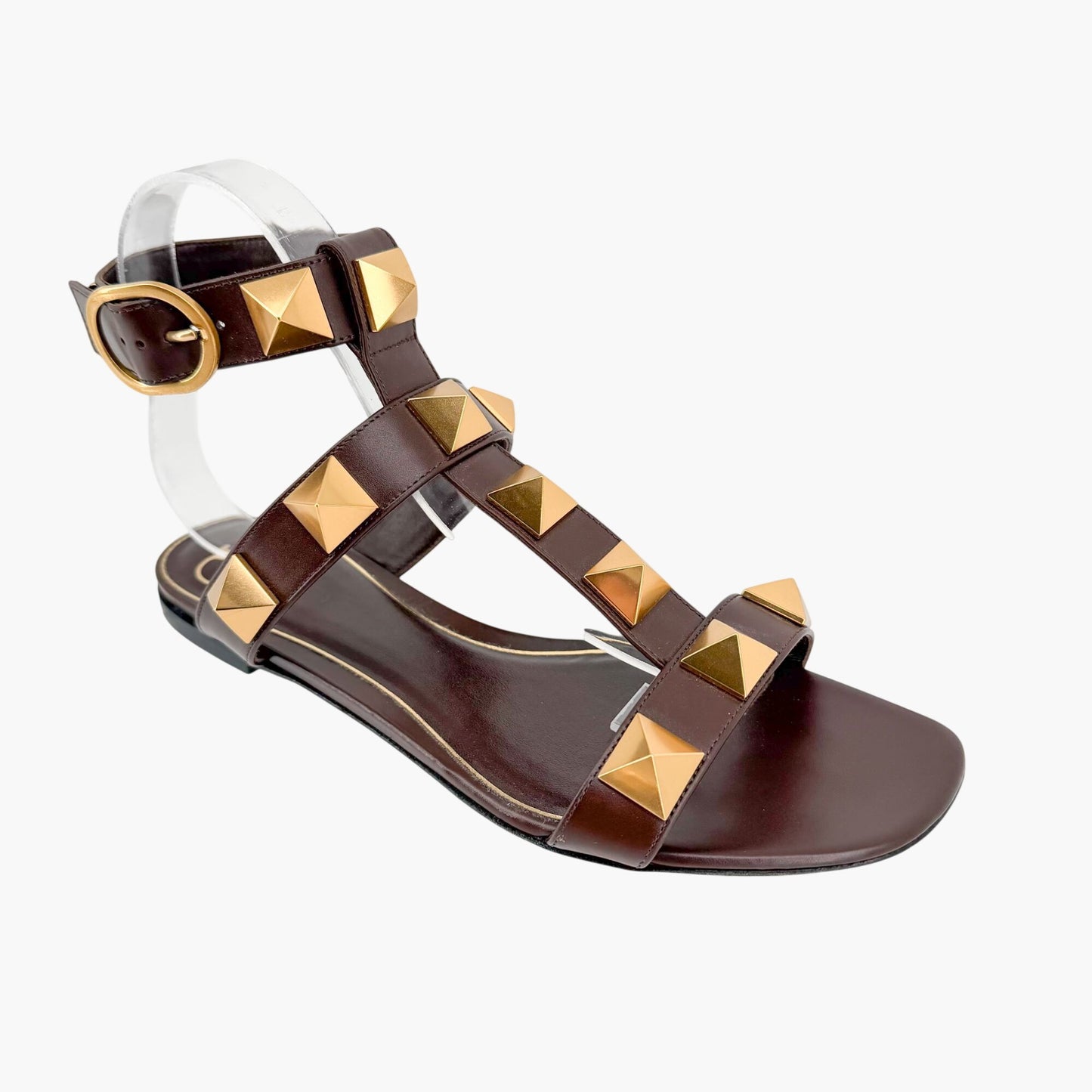 Valentino Garavani Roman Stud T Strap Sandals Brown Size 38