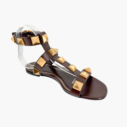 Valentino Garavani Roman Stud T Strap Sandals Brown Size 38