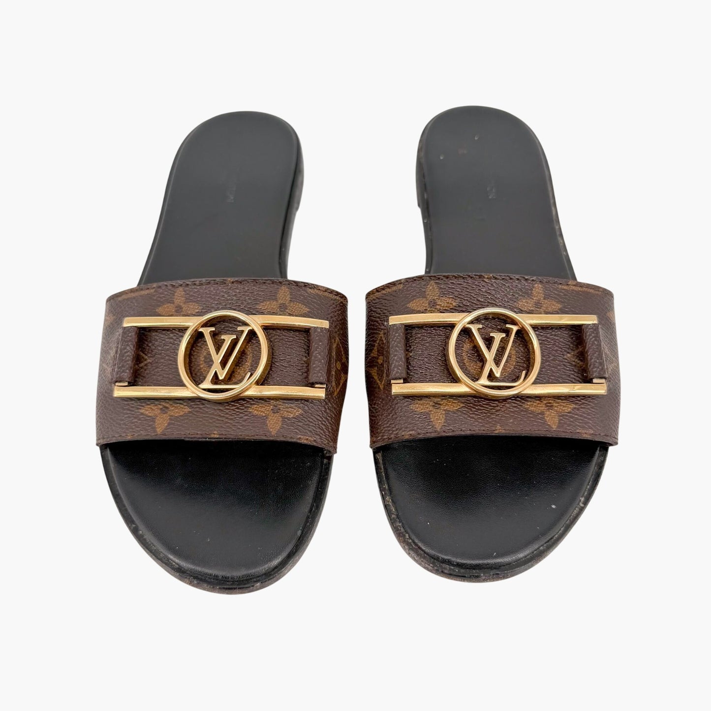 Louis Vuitton Lock It LV Slide Sandals in Brown Monogram Canvas Size 39