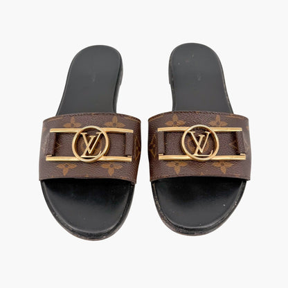 Louis Vuitton Lock It LV Slide Sandals in Brown Monogram Canvas Size 39