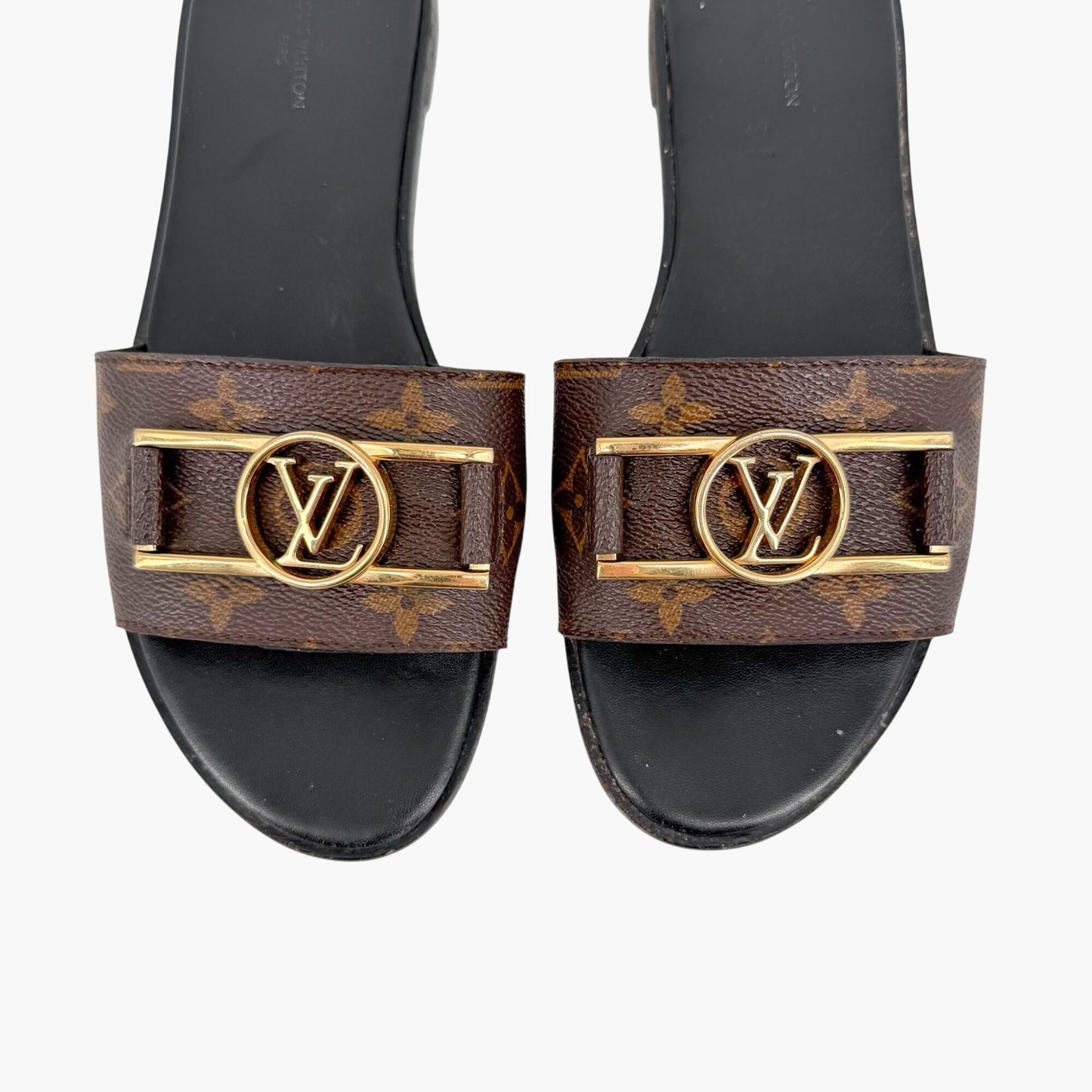 Louis Vuitton Lock It LV Slide Sandals in Brown Monogram Canvas Size 39