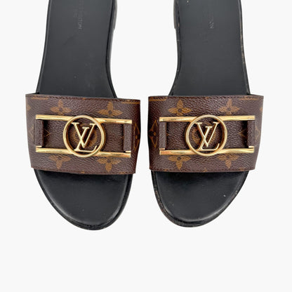 Louis Vuitton Lock It LV Slide Sandals in Brown Monogram Canvas Size 39