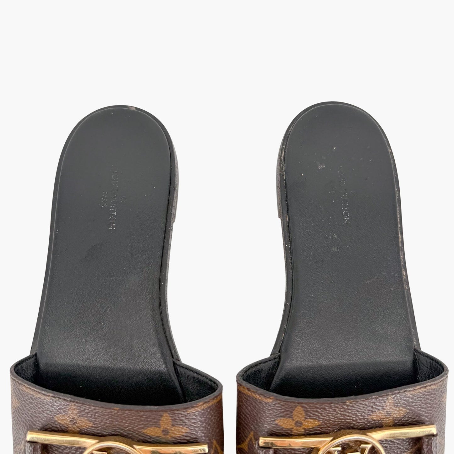 Louis Vuitton Lock It LV Slide Sandals in Brown Monogram Canvas Size 39