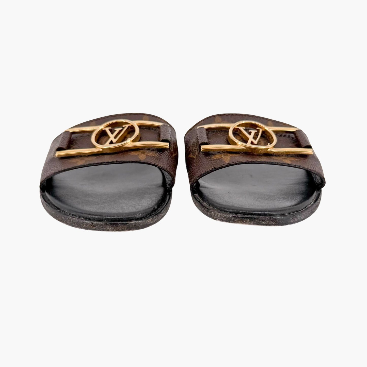 Louis Vuitton Lock It LV Slide Sandals in Brown Monogram Canvas Size 39