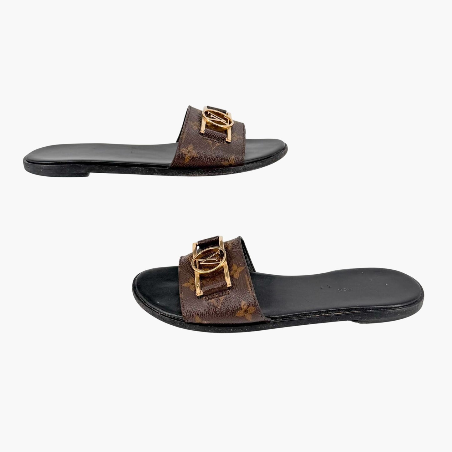 Louis Vuitton Lock It LV Slide Sandals in Brown Monogram Canvas Size 39