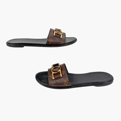 Louis Vuitton Lock It LV Slide Sandals in Brown Monogram Canvas Size 39