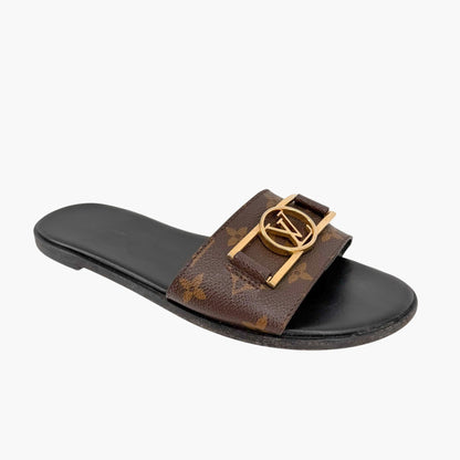Louis Vuitton Lock It LV Slide Sandals in Brown Monogram Canvas Size 39