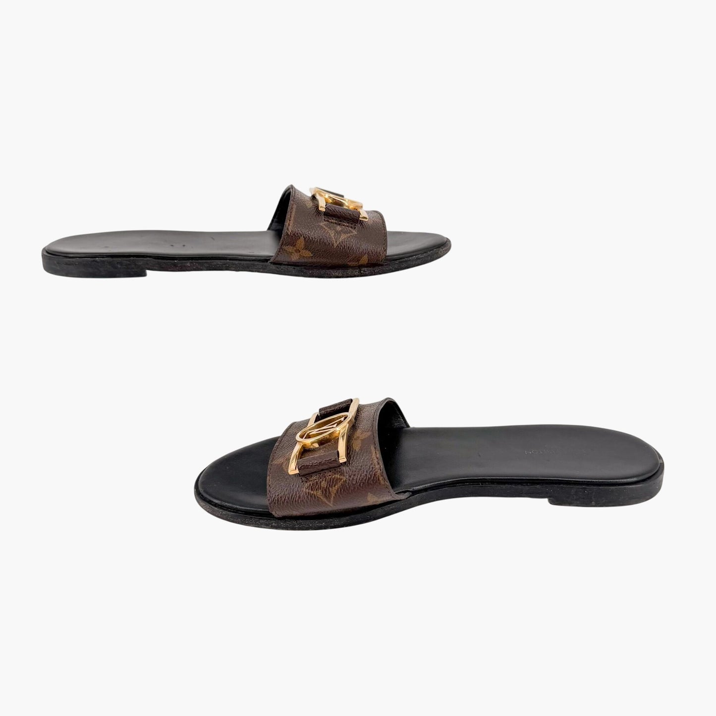 Louis Vuitton Lock It LV Slide Sandals in Brown Monogram Canvas Size 39