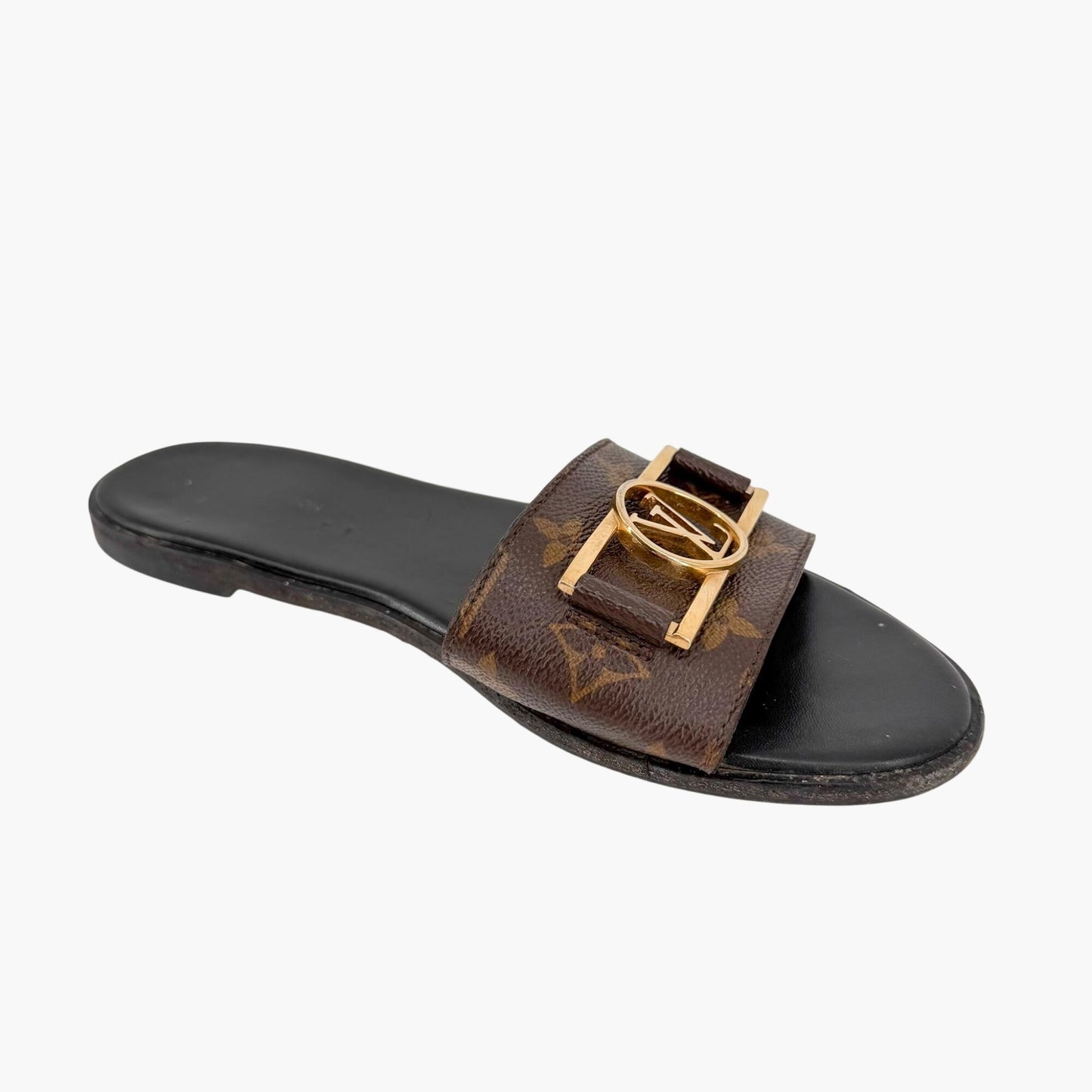 Louis Vuitton Lock It LV Slide Sandals in Brown Monogram Canvas Size 39