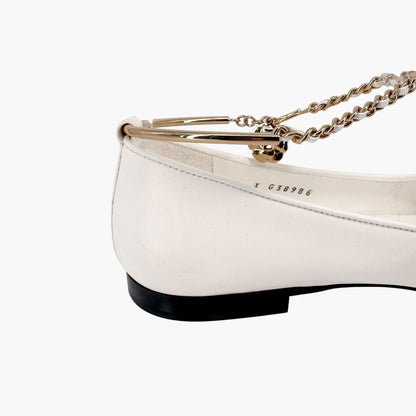 Chanel White Camellia Ankle Chain Ballet Flats – Size 37.5