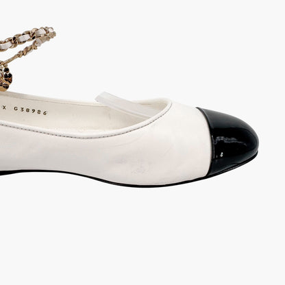Chanel White Camellia Ankle Chain Ballet Flats – Size 37.5