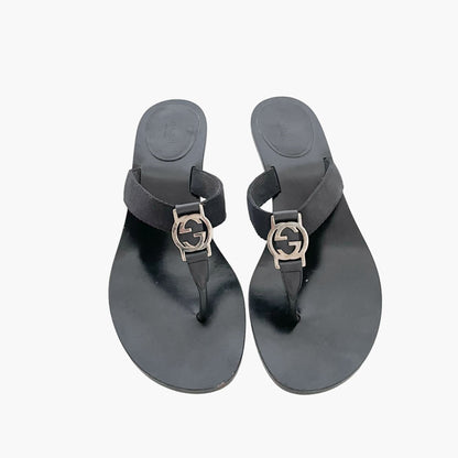 Gucci GG Kitten Thong Sandals in Black Size 9