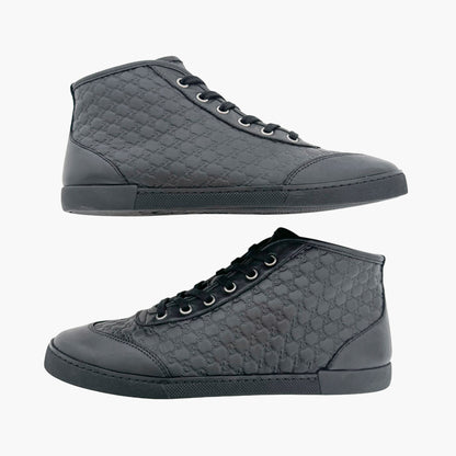 Gucci Mid Top GG Sneakers in Black Microguccissima Monogram Leather Size 38