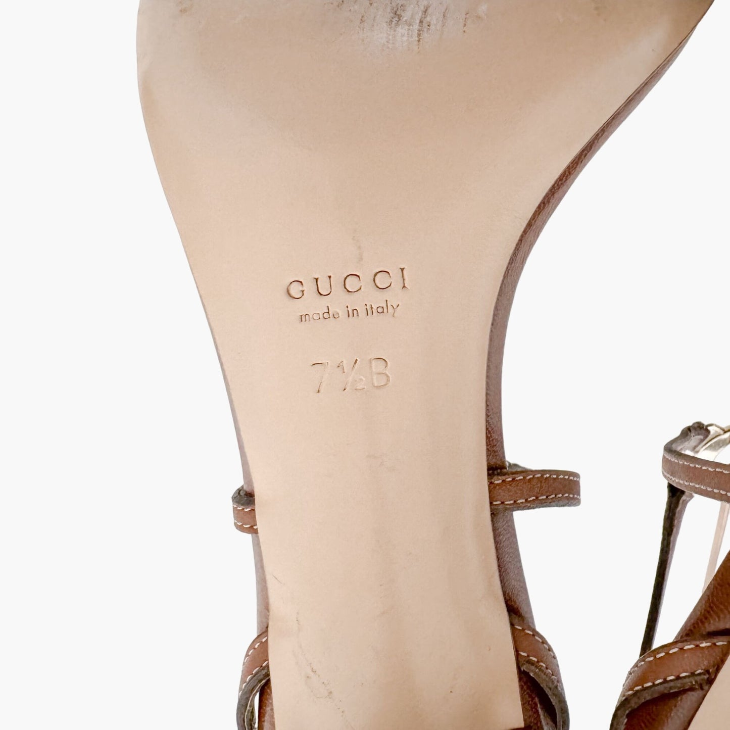 Gucci GG Heeled Sandals in Brown Leather Size 7.5