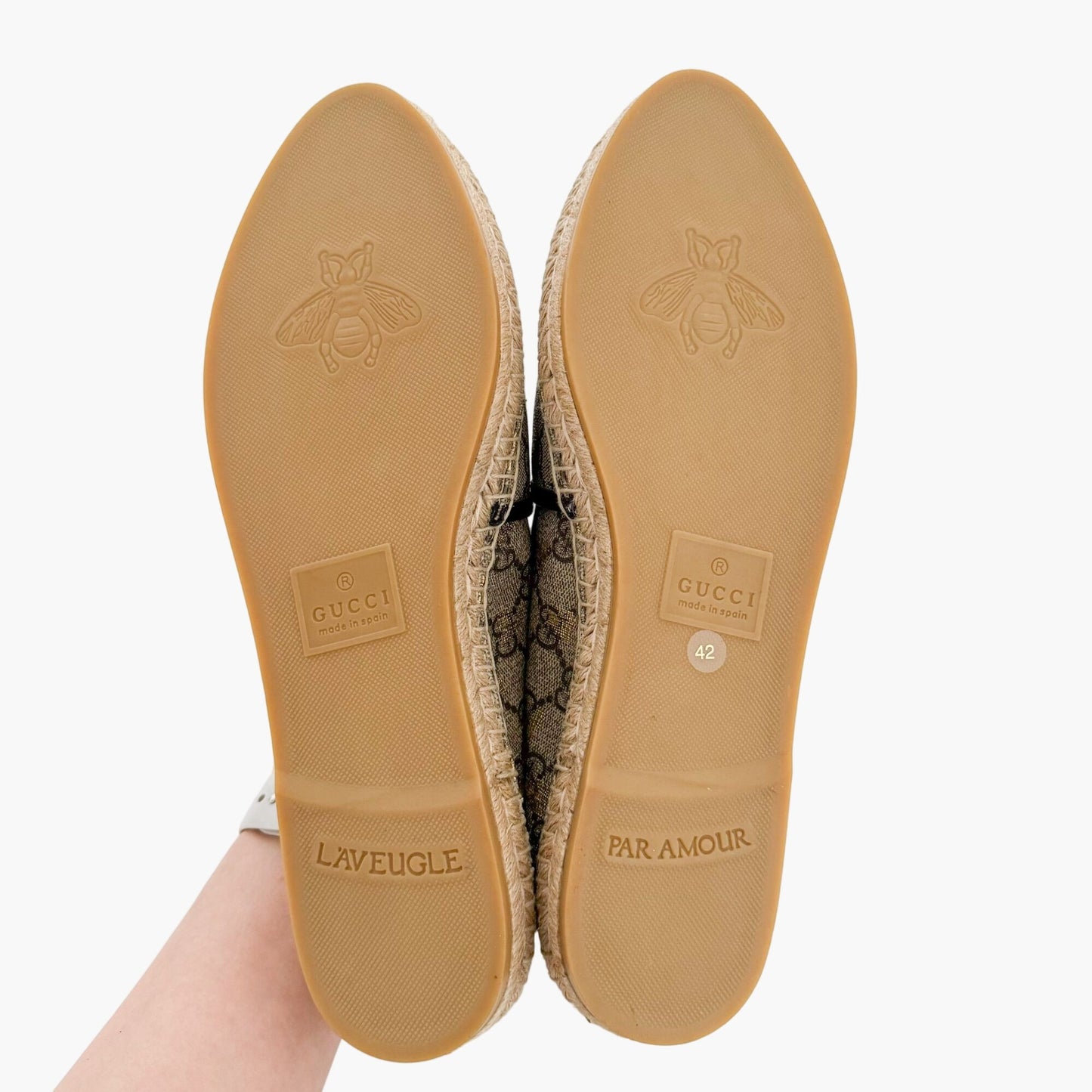 Gucci Pilar Espadrille Flats in Beige Bee GG Monogram Canvas Size 42