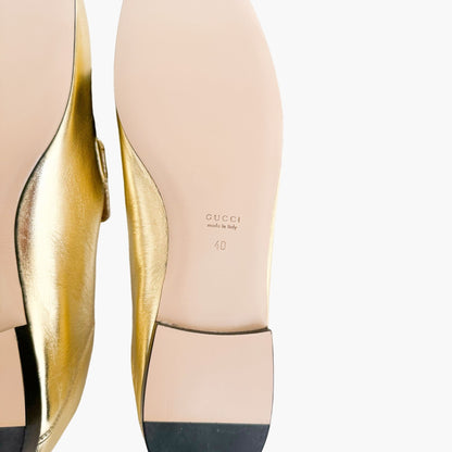 Gucci Madelyn Crystal G Loafers in Metallic Gold Size 40