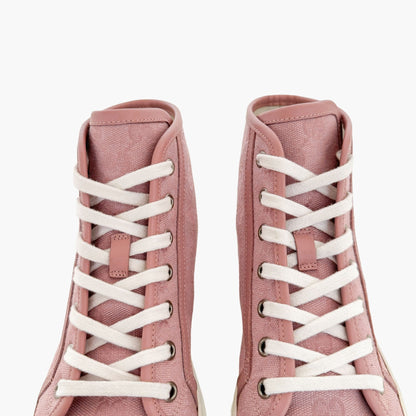 Gucci Rebel High Top Sneakers in Pink GG Monogram Canvas Size 37