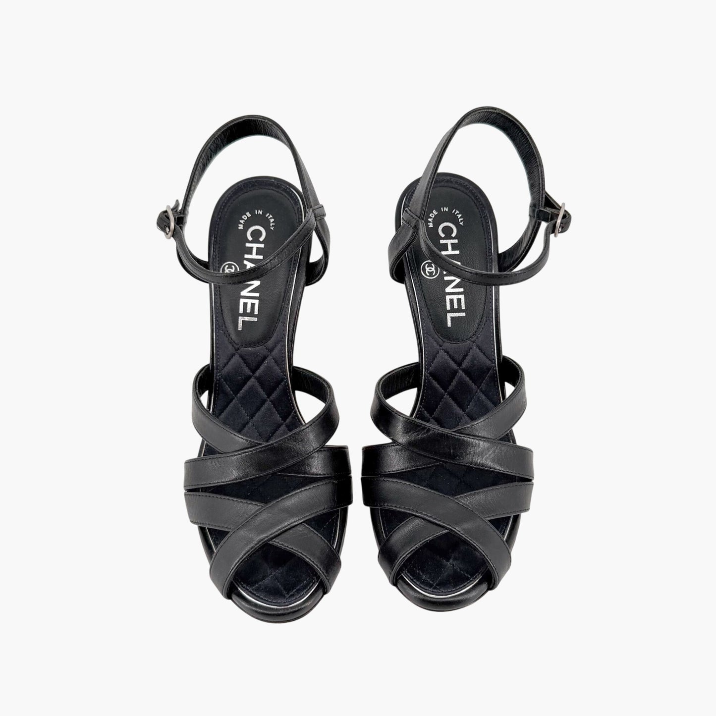 Chanel Crystal CC Strappy Sandals Black Size 37