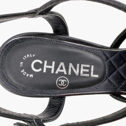 Chanel Crystal CC Strappy Sandals Black Size 37