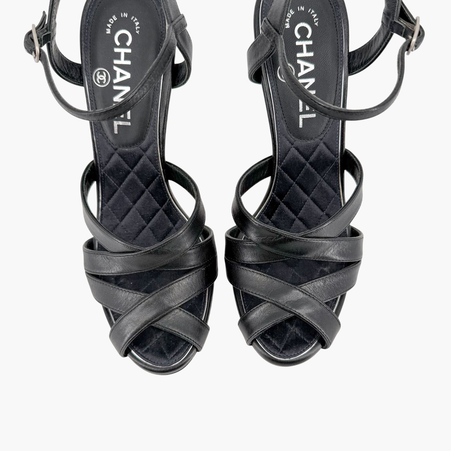 Chanel Crystal CC Strappy Sandals Black Size 37