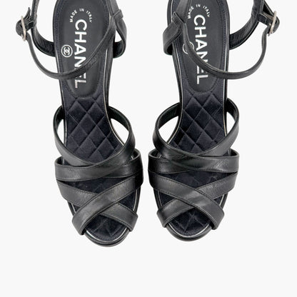 Chanel Crystal CC Strappy Sandals Black Size 37