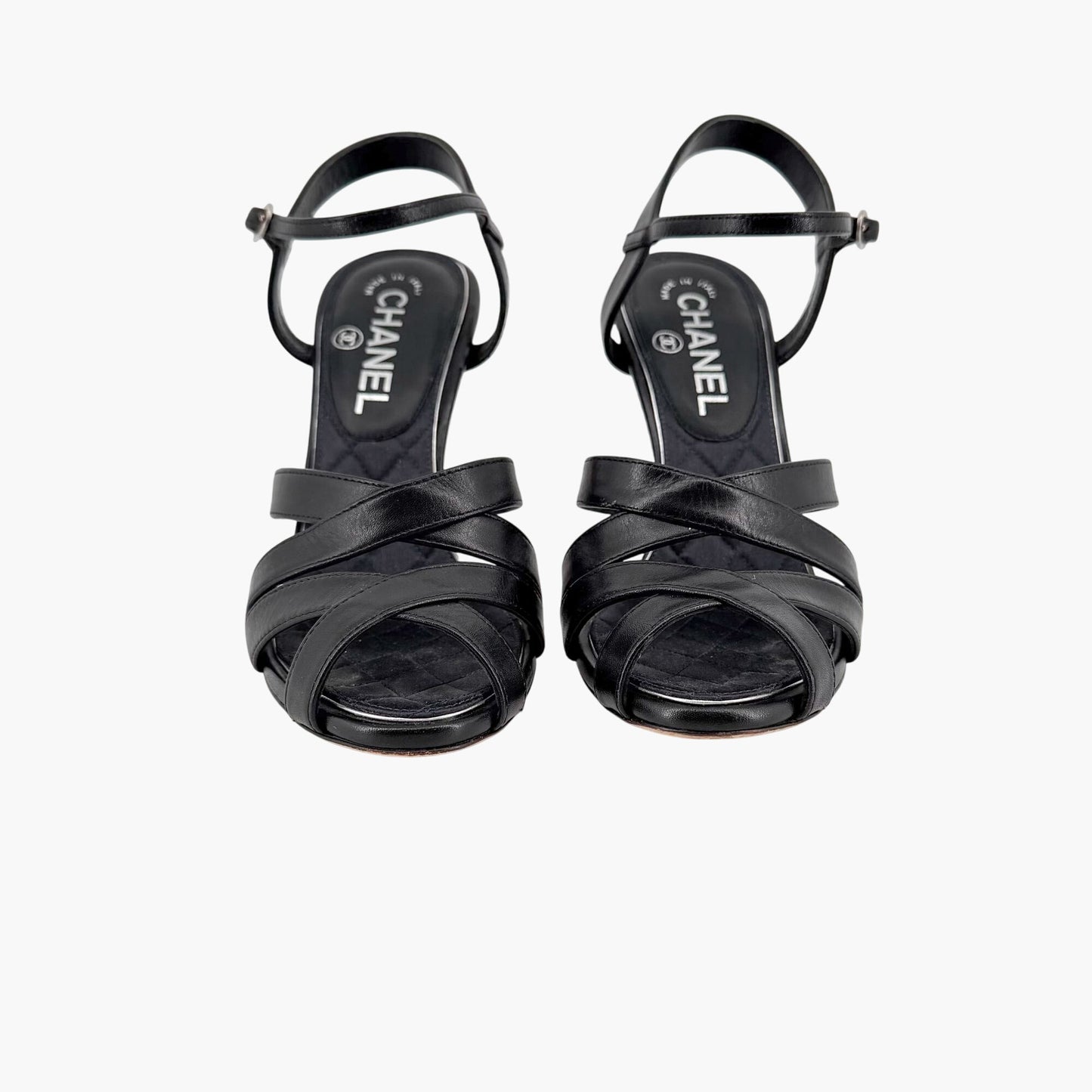 Chanel Crystal CC Strappy Sandals Black Size 37