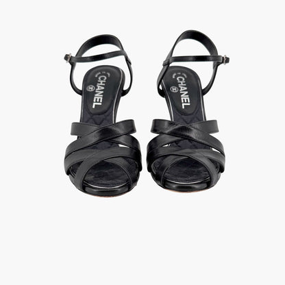 Chanel Crystal CC Strappy Sandals Black Size 37