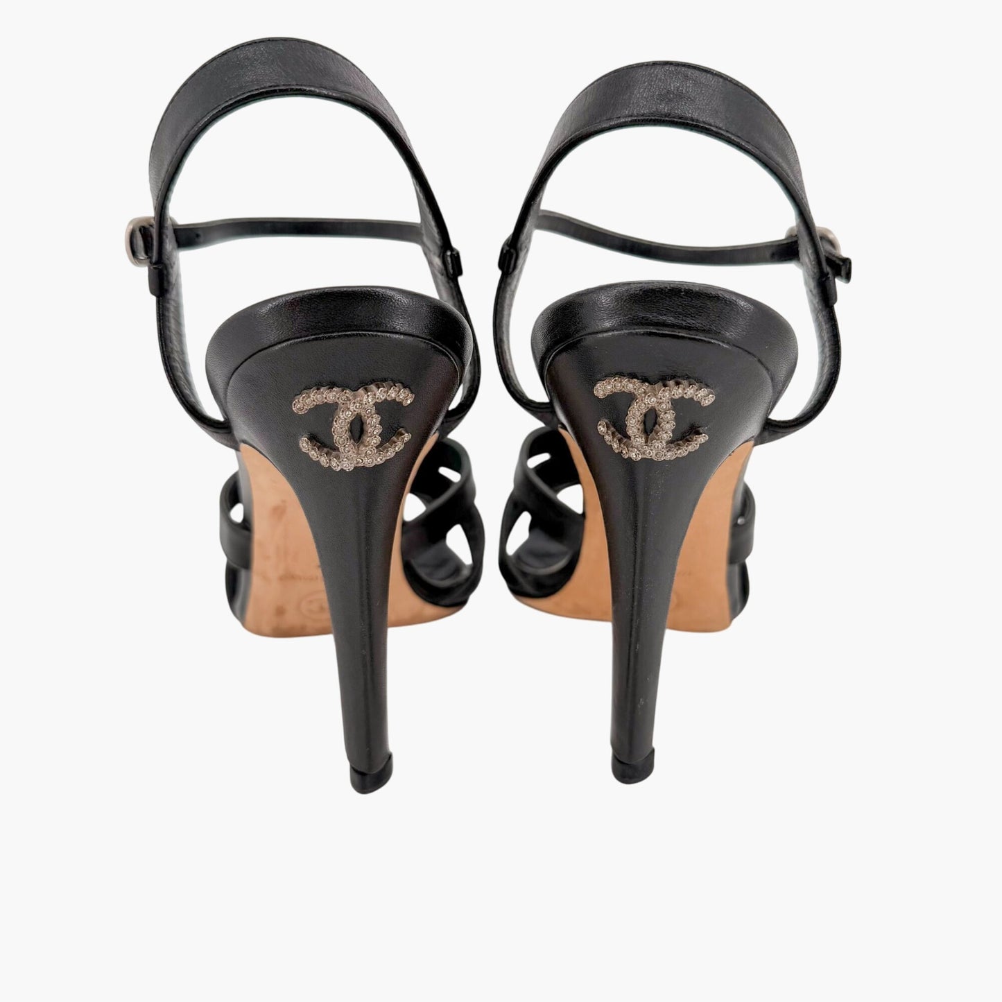 Chanel Crystal CC Strappy Sandals Black Size 37