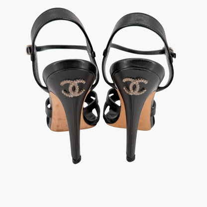 Chanel Crystal CC Strappy Sandals Black Size 37