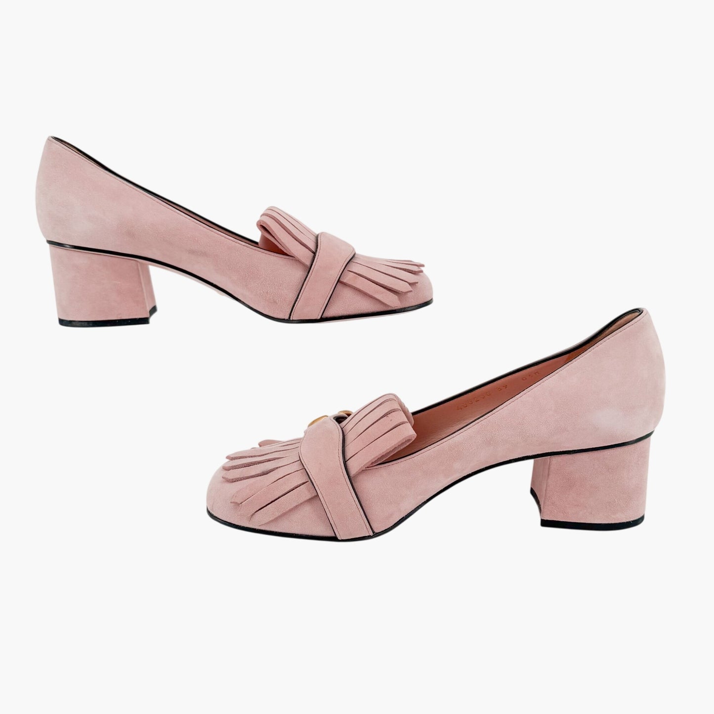 Gucci GG Marmont Fringe Loafer Pumps in Pink Suede Size 39