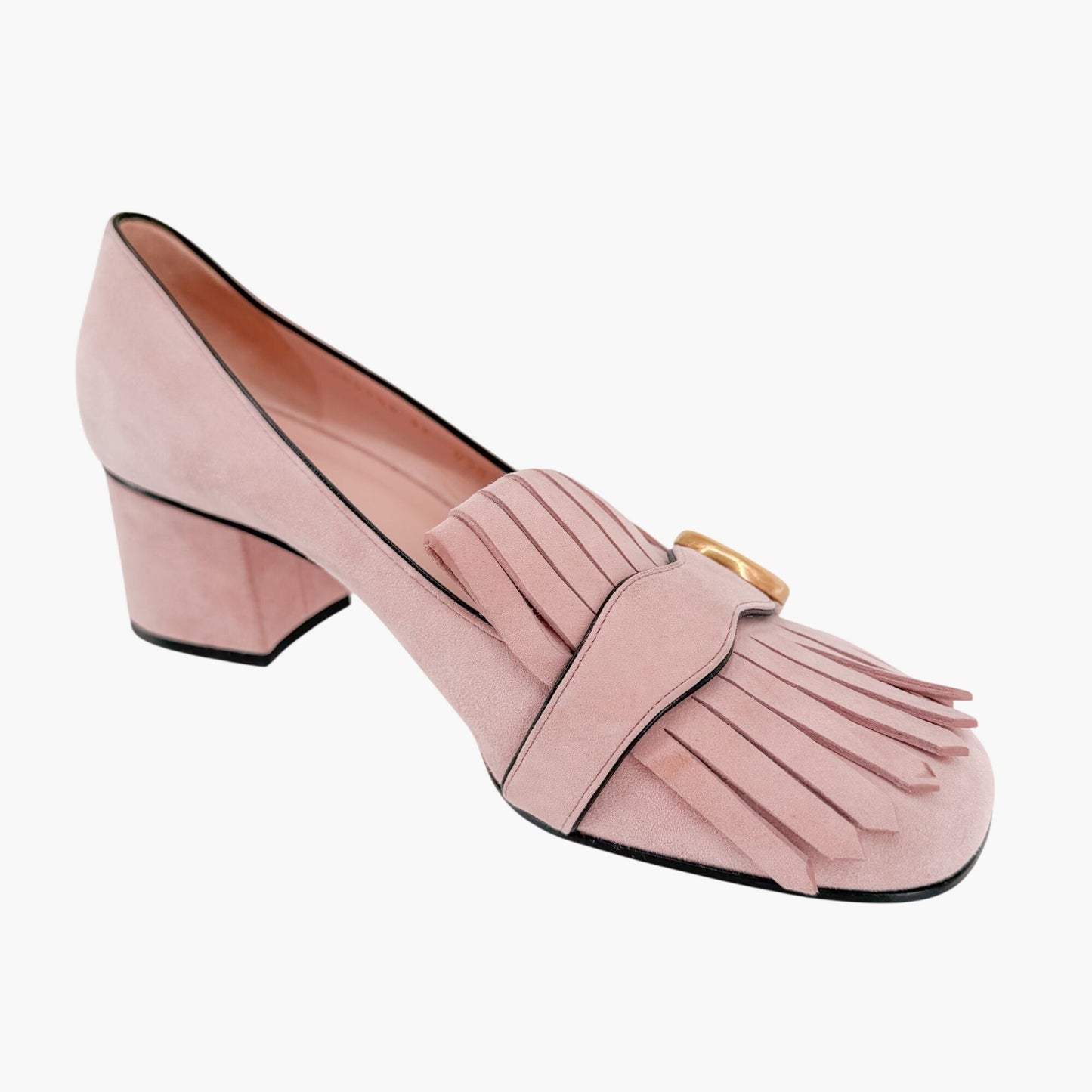 Gucci GG Marmont Fringe Loafer Pumps in Pink Suede Size 39