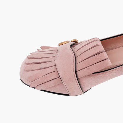 Gucci GG Marmont Fringe Loafer Pumps in Pink Suede Size 39