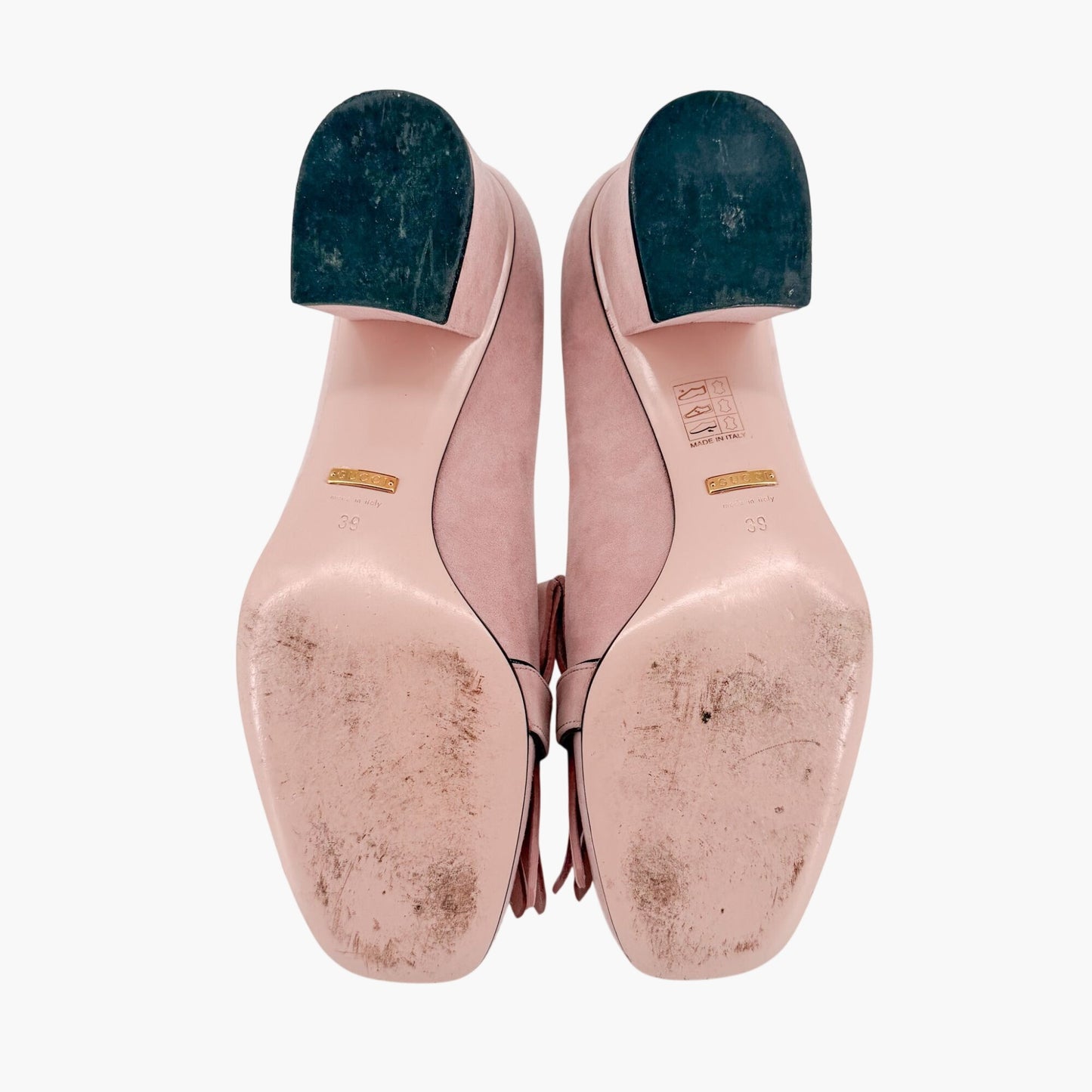 Gucci GG Marmont Fringe Loafer Pumps in Pink Suede Size 39