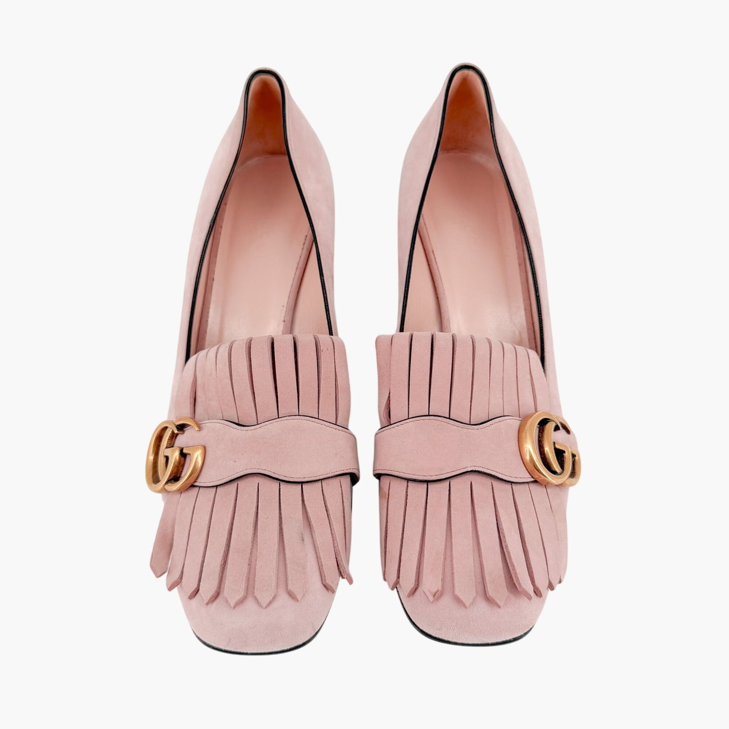 Gucci GG Marmont Fringe Loafer Pumps in Pink Suede Size 39