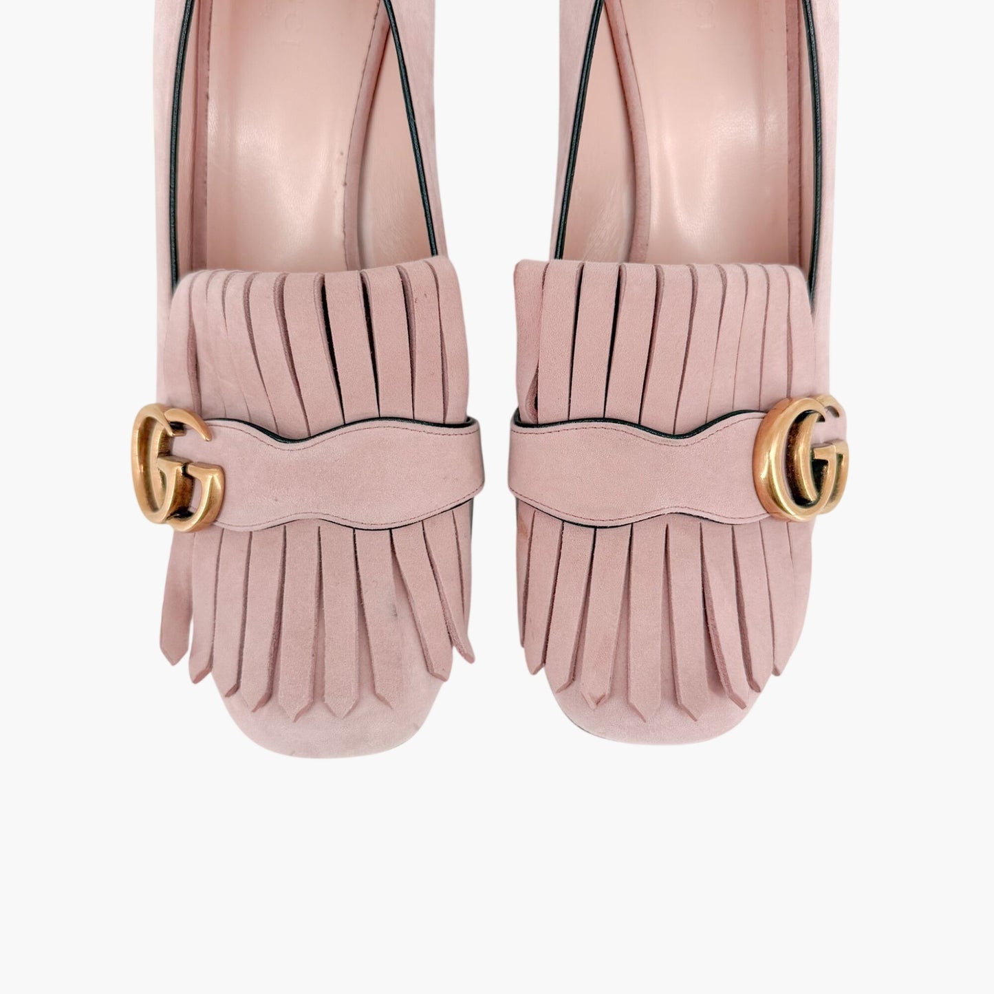 Gucci GG Marmont Fringe Loafer Pumps in Pink Suede Size 39