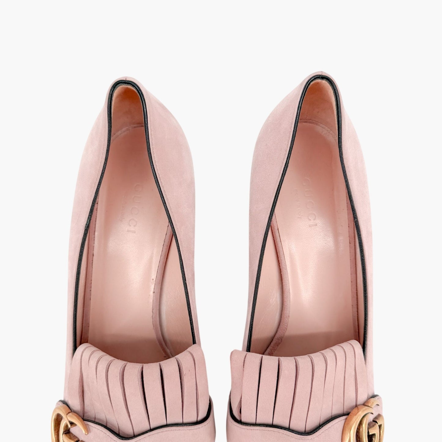 Gucci GG Marmont Fringe Loafer Pumps in Pink Suede Size 39