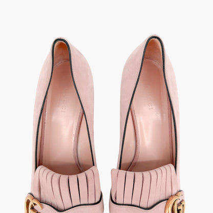 Gucci GG Marmont Fringe Loafer Pumps in Pink Suede Size 39